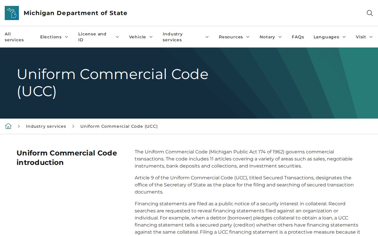 Van Buren Township residents directory Michigan UCC public search guidance
