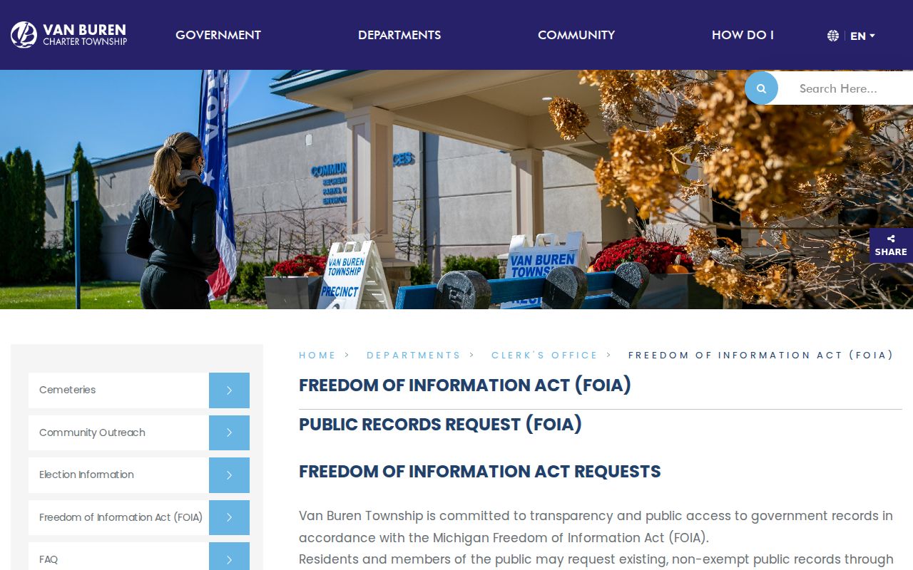 Van Buren Township residents directory township Freedom of Information Act request instructions