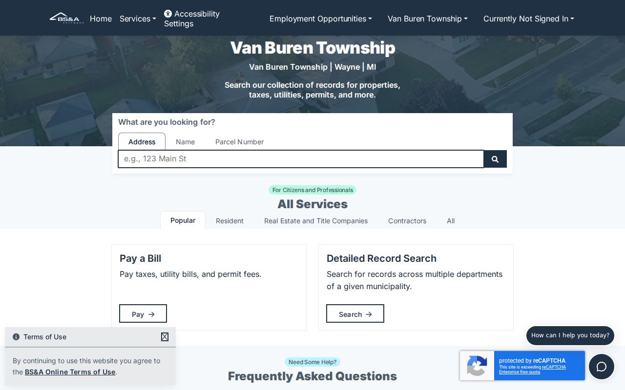 Van Buren Township residents directory BSA property search portal