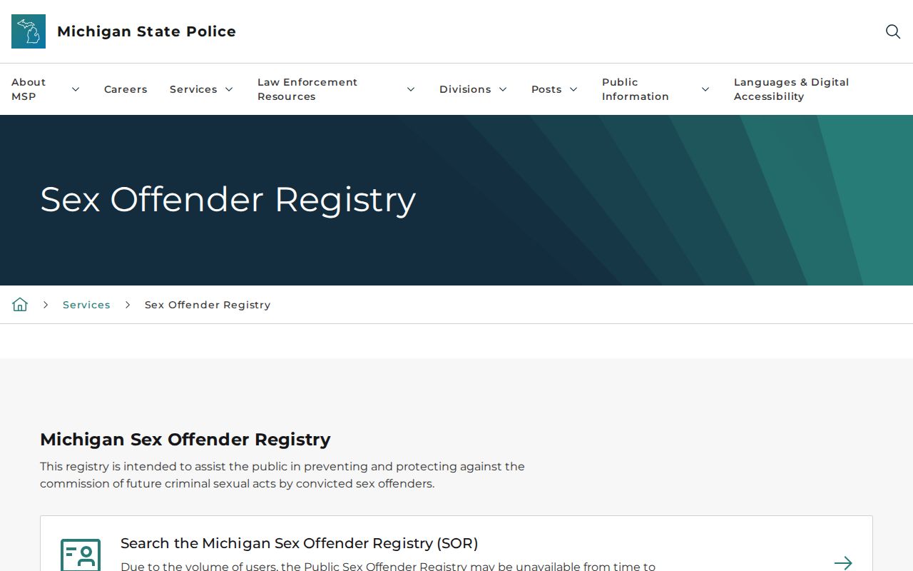 Van Buren Township neighbors Michigan State Police registry map information