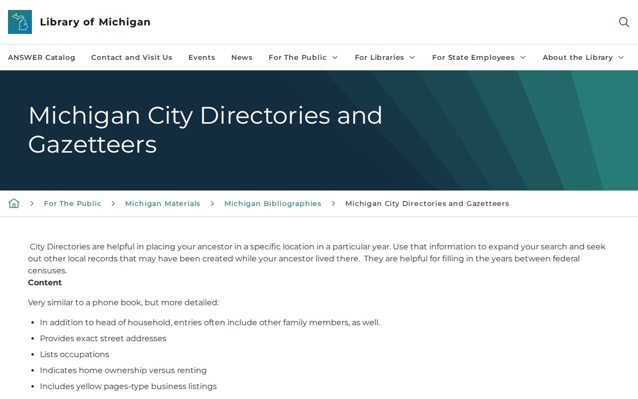Van Buren Township previous residents directory research at the Library of Michigan