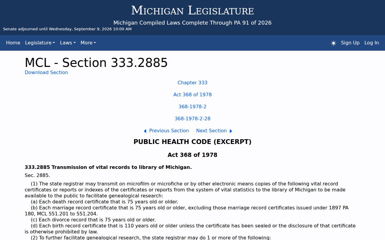 Van Buren Township previous residents genealogy record-access statute