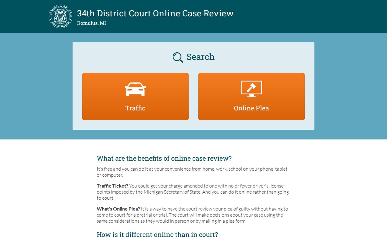 Van Buren Township resident lookup 34th District Court traffic and plea search