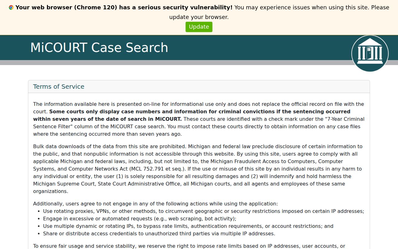 Van Buren Township resident lookup Michigan MiCOURT case search